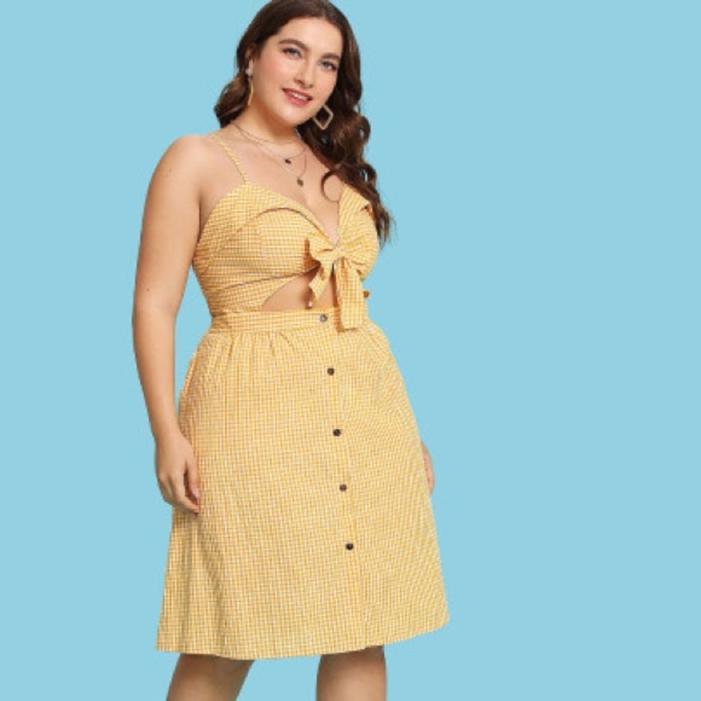 Yellow Gingham Dress with Tie Bust